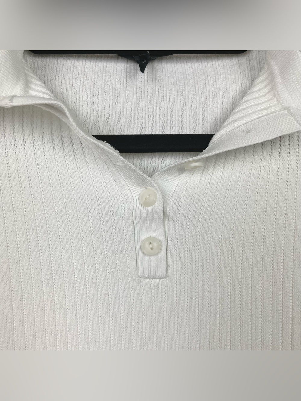 Rag & Bone Women's Small Peyton Rib Polo Top White Tan Trim Minimalist Fitted - Picture 10 of 15